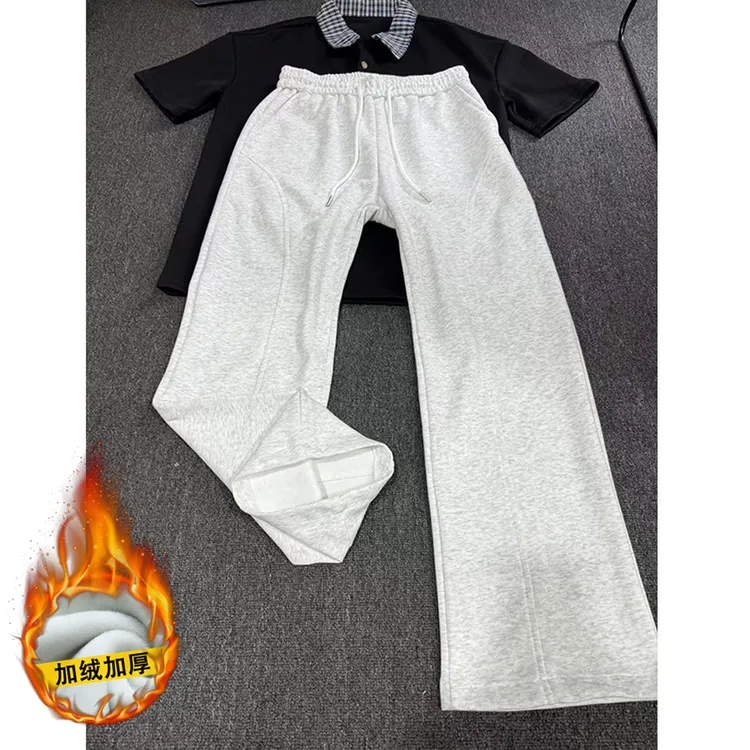 白花灰色重磅卫裤男夏季美式复古显高微喇裤子直筒垂感斜切休闲裤