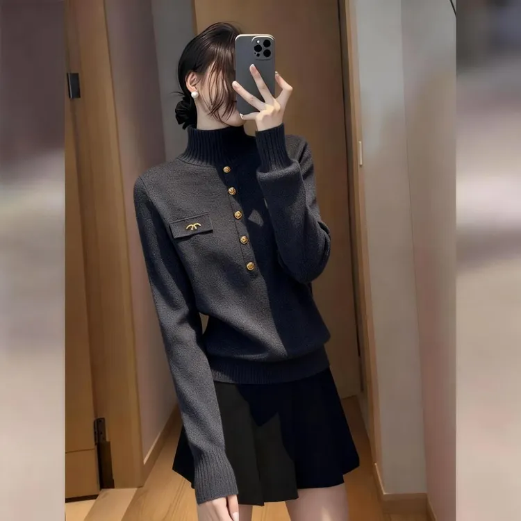 慵懒风韩版高领套头针织衫女秋冬新款巨好看洋气显瘦软糯打底毛衣