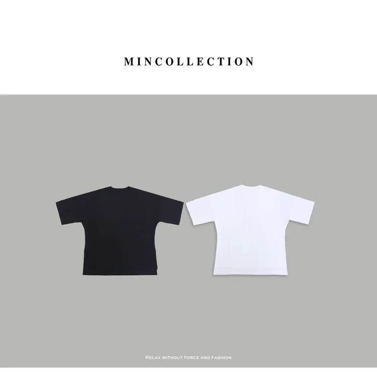 DE Mincollection侧开叉大T/双纱长绒棉慵懒风廓形中袖T恤40538