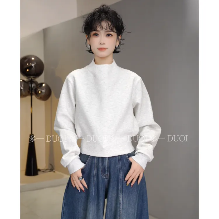 多一“云感卫衣”2025冬季半高领百搭套头衫松紧螺纹后拉链长袖卫衣