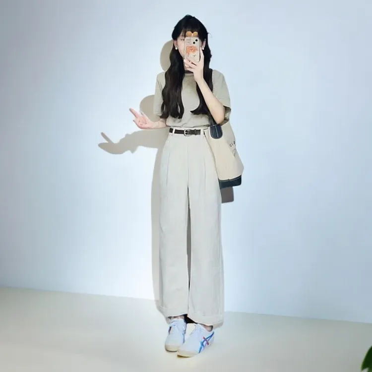 夏装搭配一整套时尚茶系穿搭梨型身材温柔韩系御姐炸街上衣套装女