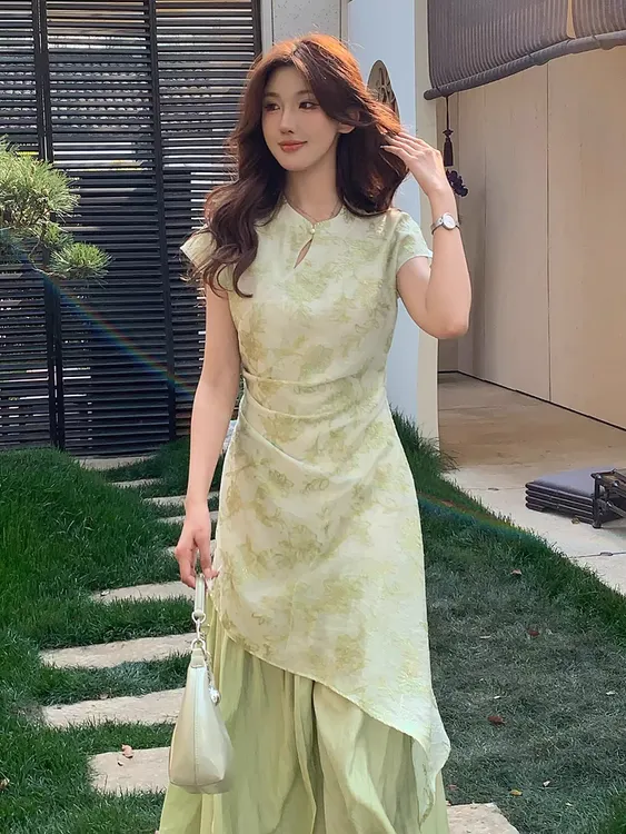 新中式轻国风复古连衣裙夏季新款修身显瘦气质名媛高端女神范裙子