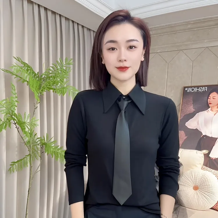 依骊汇秋款衬衫领设计感时尚百搭长袖显瘦上衣女916
