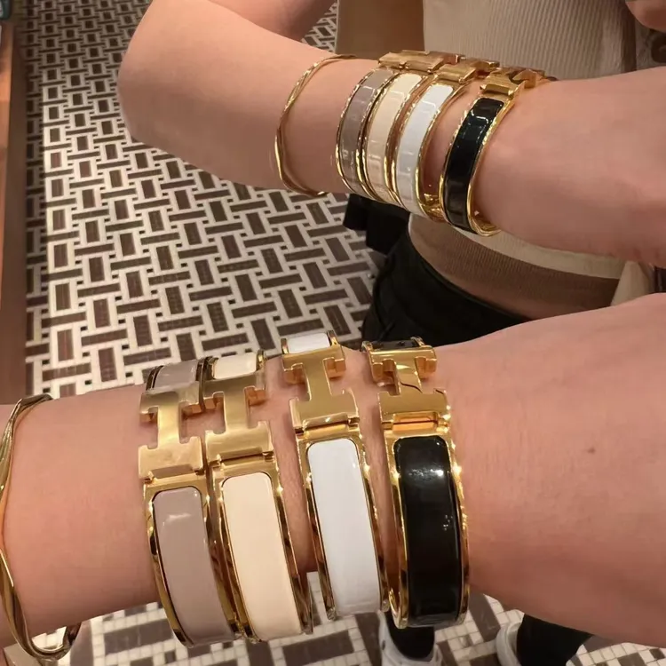 V金   高版本H手镯法式轻奢配饰  宽版  百搭百搭情侣