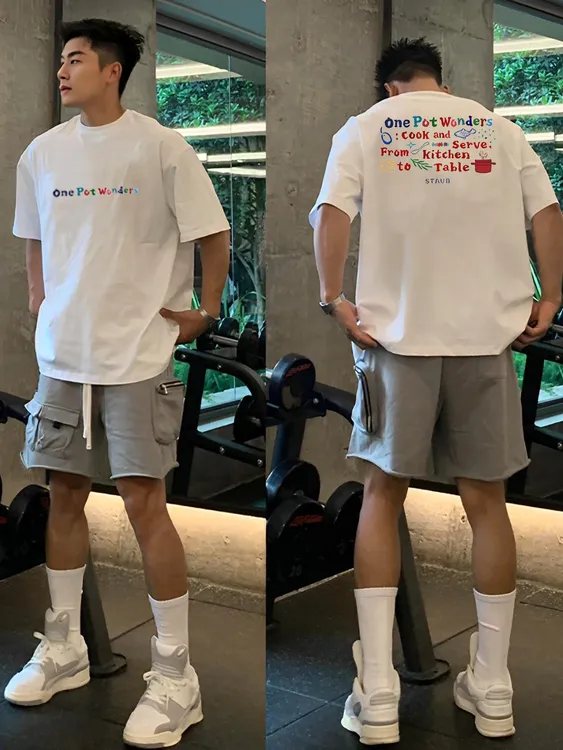【重磅纯棉】cleanfit短袖T恤简约卡通印花夏季潮流百搭休闲宽松ins