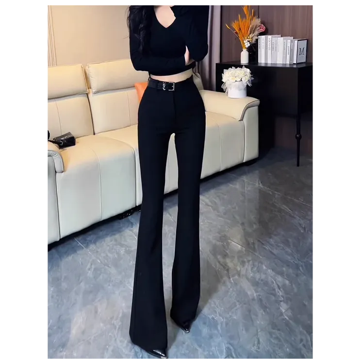 2505皮带秋季微喇西装裤女新款高腰显瘦显腿长窄版弹力马蹄裤