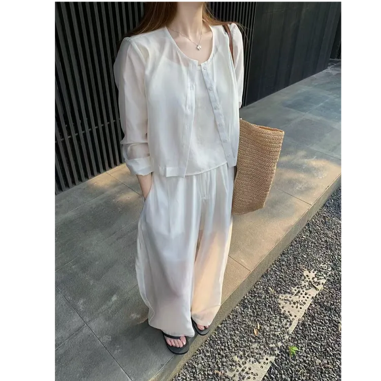 十三行EASE韩系清冷感夏日必备的防晒开衫+吊带套装洋气衣服女