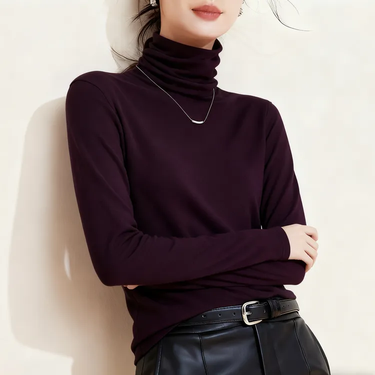 打底衫女内搭堆堆领加绒内搭打底衫长袖冬季女装高领衣服纯色上衣