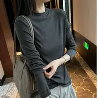 【摩姐姐欧韩】秋冬新款纯色圆领金属扣百搭显瘦高弹软糯打底衫