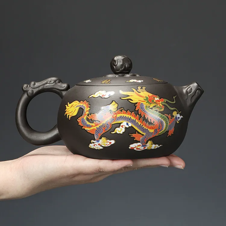 500ml大容量紫砂茶壶遇热变色凤鸣壶手工宜兴紫砂壶家用功夫茶具