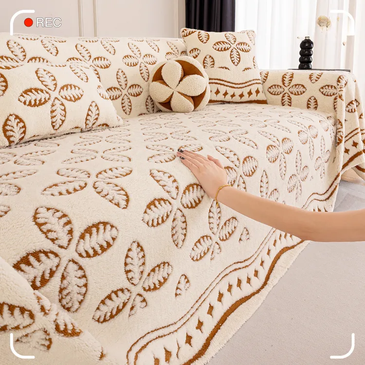 V/雅鹿ins风毛绒沙发盖布防猫抓2025年新款秋冬季沙发巾全盖套罩