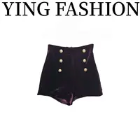 【YING FASHION】莹老板-时尚气质百搭六粒扣丝绒短裤 8020944 375