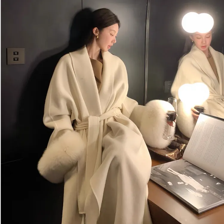 芬兰狐狸毛100%羊毛气质高级感时尚大衣