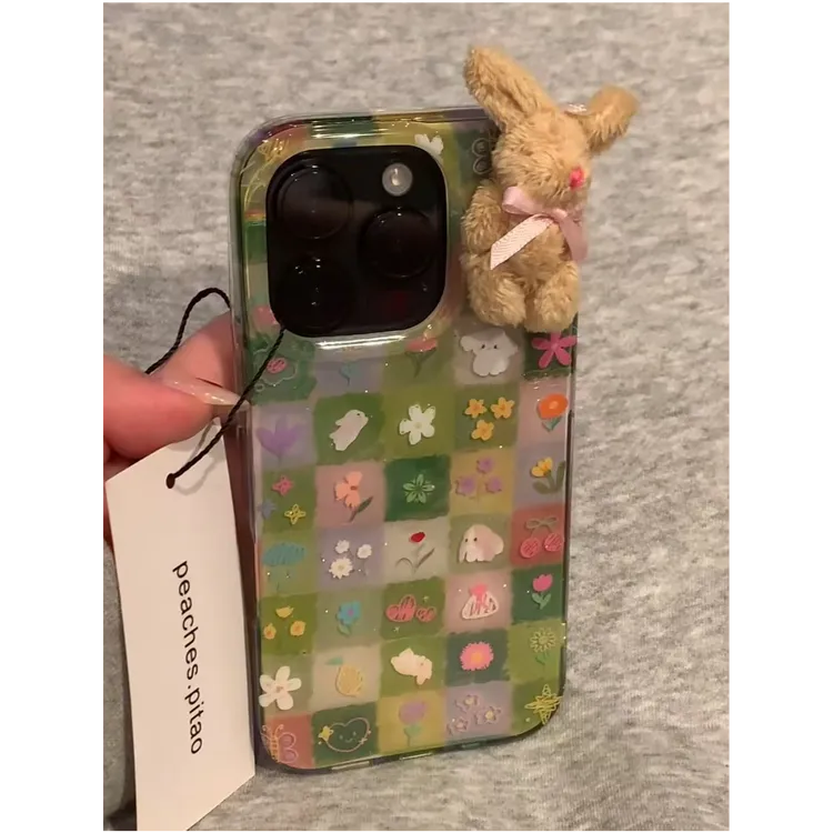 诚星泽早秋格子碎花兔子适用苹果16PRO手机壳iPhone15/14可爱13女