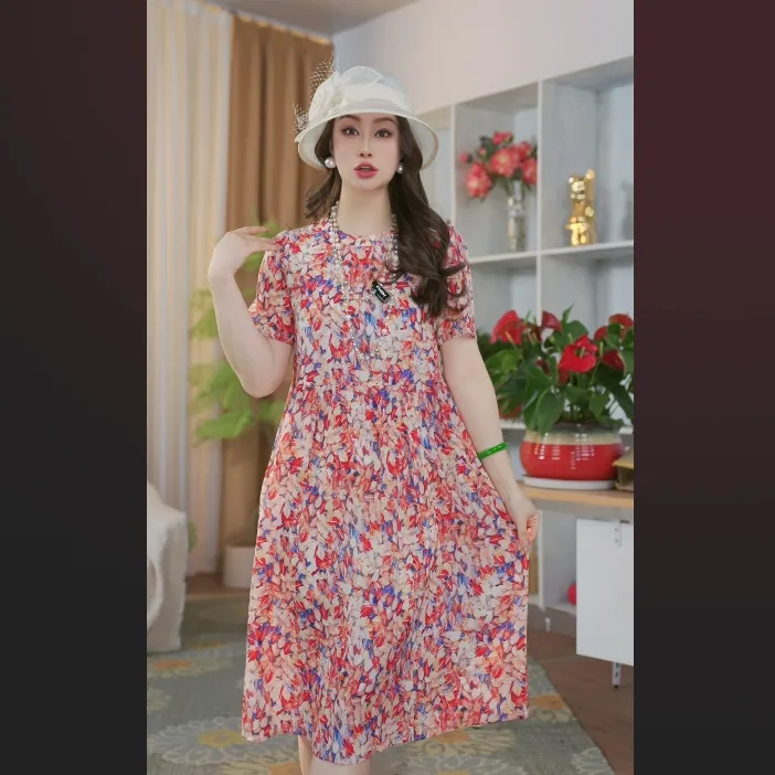 普拉妮夏季100%真丝桑蚕丝通勤显瘦连衣裙女887