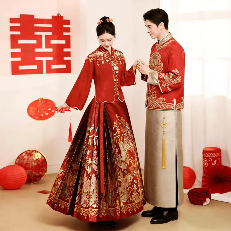 【琴瑟和鸣】明制汉服红色女款大码结婚马面裙套装敬酒服婚服半身裙