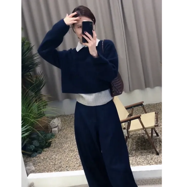 巨好看的秋季穿搭套装女2025新款时尚叠穿polo领背心+毛衣两件套