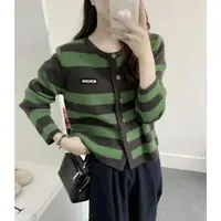特！门店24&9！拼色长袖条纹百搭休闲风圆领女式针织衫 Z00739