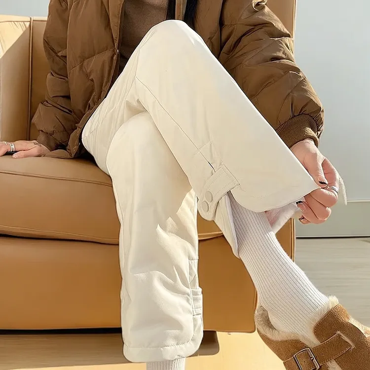 羽绒裤女冬季外穿时尚2025新款加绒加厚保暖加长大码直筒阔腿棉裤