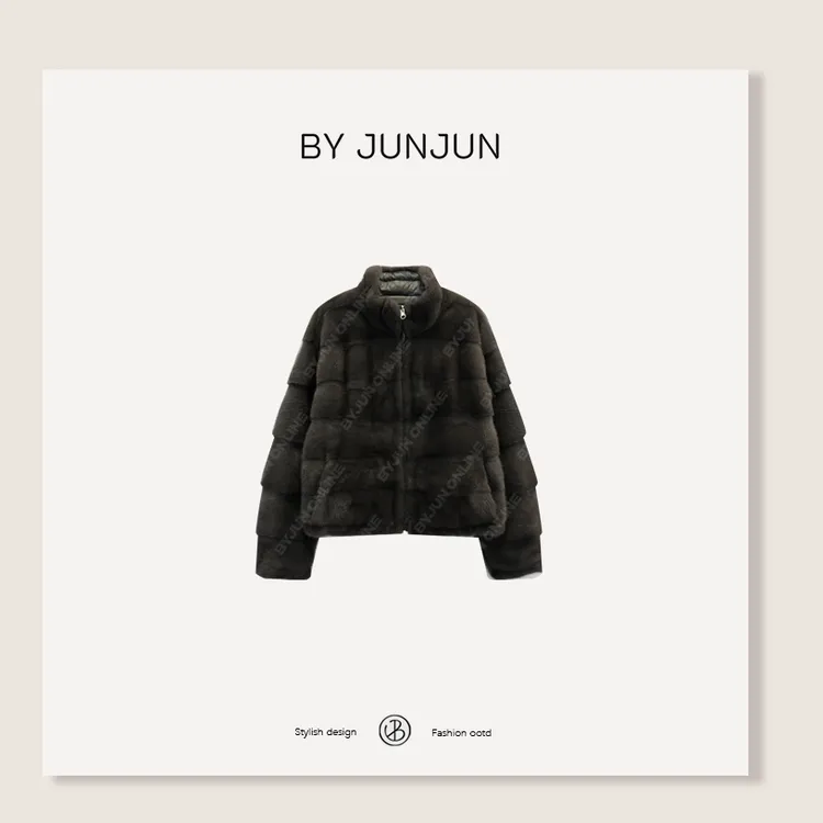 BYJUNJUN【横排灰貂】横排靠脊紫金短二水貂皮草外套