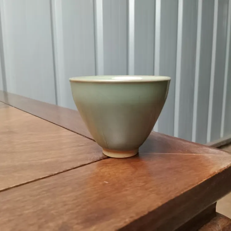 建阳建盏青绿色小束口建盏建阳原矿茶盏主人杯 清爽雅致 喝茶把玩