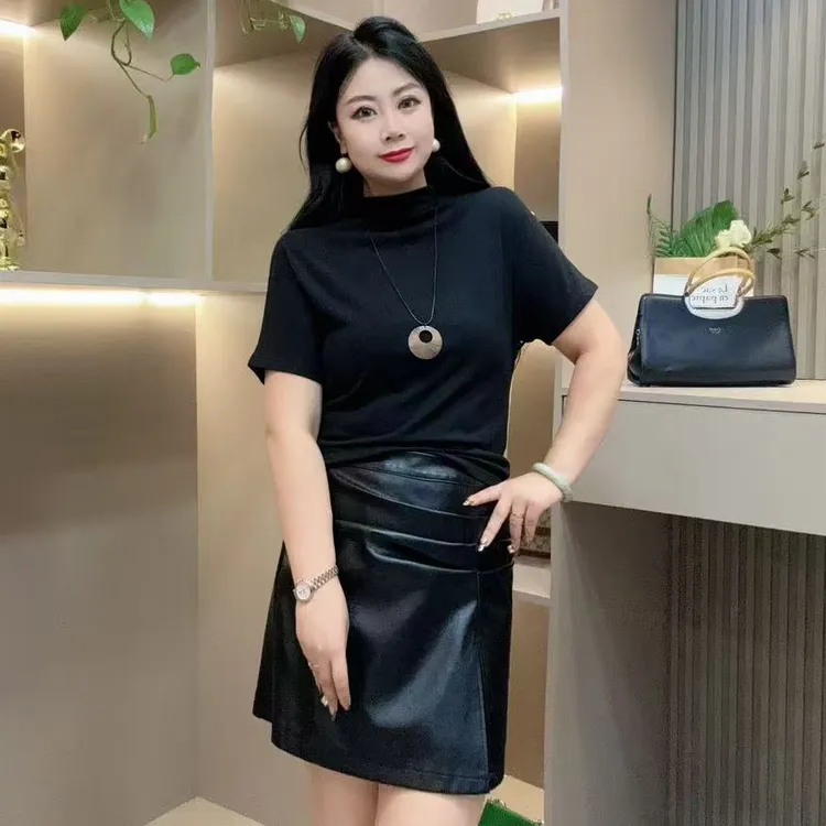 早秋打底衫-丫 5813早秋大码宽松纯色新款气质高级显瘦高龄打底衫