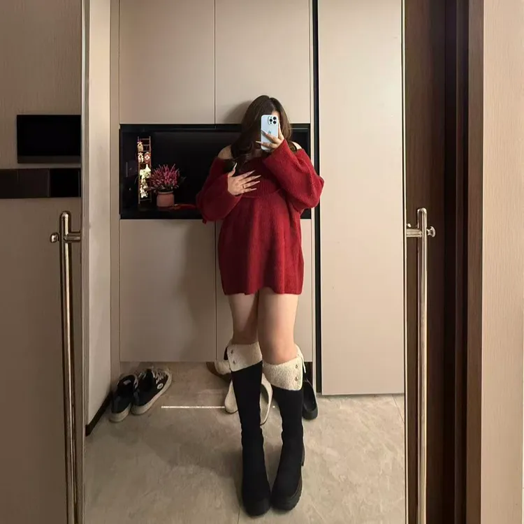 沁屿秋冬宽松型纯欲厚款风毛衣一字肩长袖时尚百搭