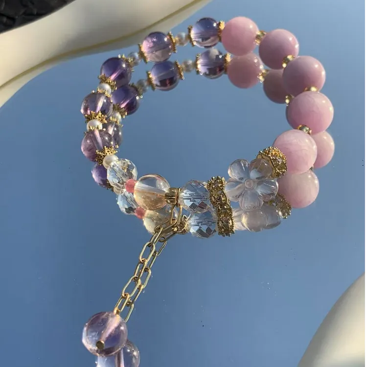 天然紫锂灰配紫水晶div手串原创优雅