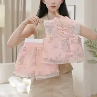 2025夏季新款高级粉女童国风套装新中式旗袍短裤两件套套装SA3119