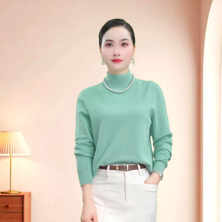 2025冬季新品一线成衣中高领纯色套头毛衣