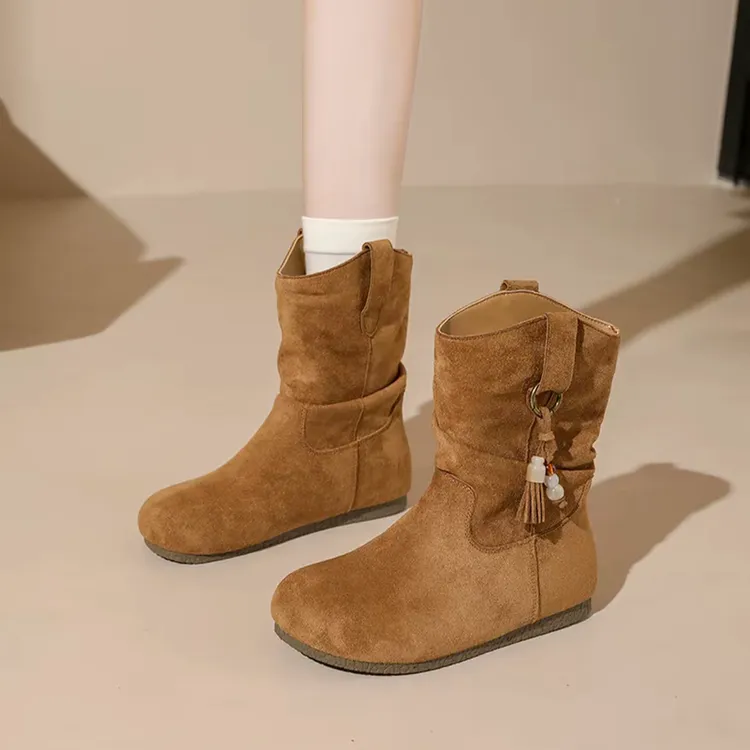 时尚复古美拉德靴马丁靴2025秋冬新款勃肯靴褶皱堆堆小短靴