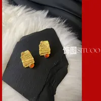 SITUOO饰图小众设计款“罗马”金银双色红玛瑙石轻奢复古耳饰