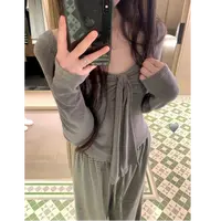 小众蝴蝶结T恤针织韩系修身长袖上衣#Y8546