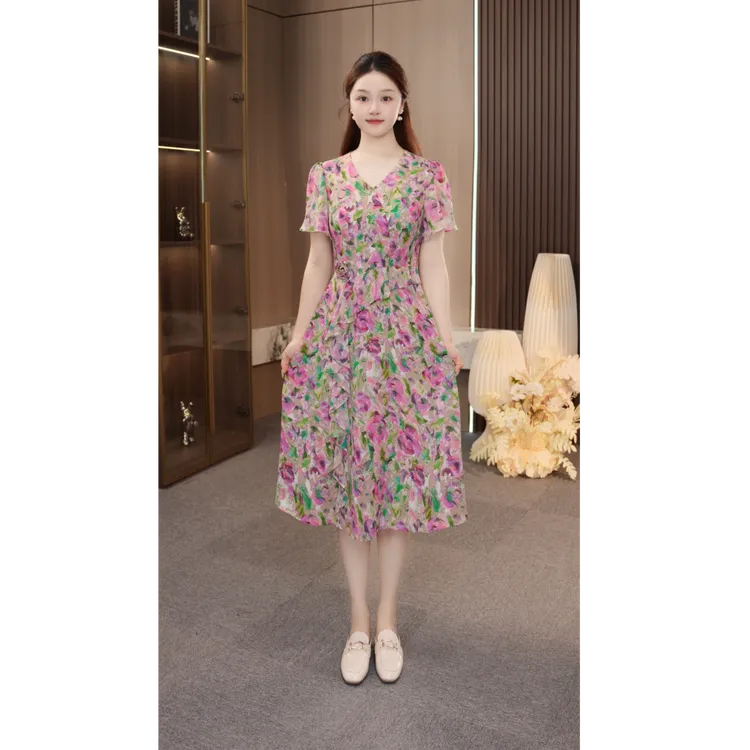 XH011【星禾女装】法式时尚优雅气质显瘦连衣裙妈妈洋气减龄碎花裙