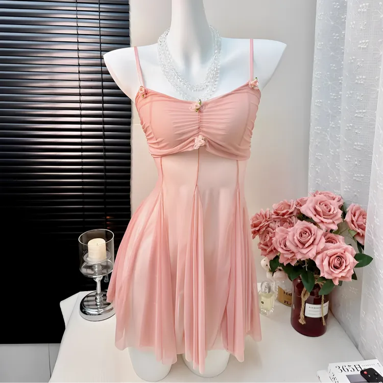 【花间梦语】性感微透蕾丝吊带纯欲风夏季露背睡裙吊带裙连衣裙睡衣