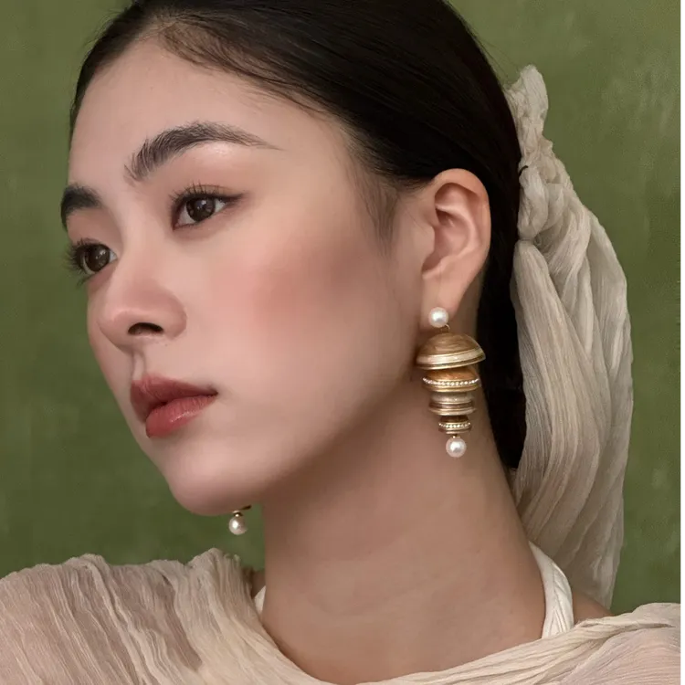 铜合金耳饰 中古vintage珐琅耳环女重工设计高级感复古耳饰