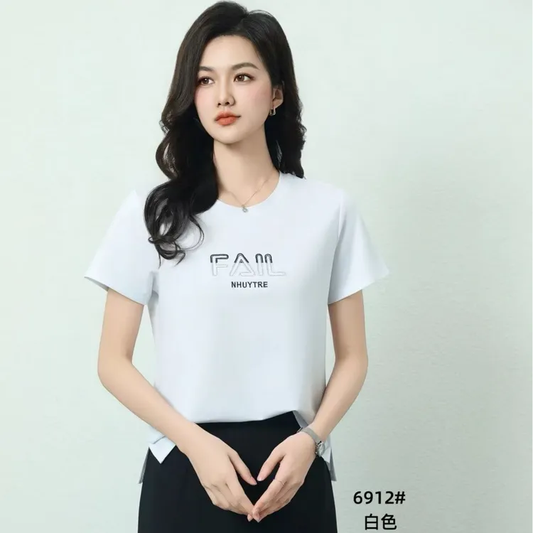 鑫南鑫北6912圆领冰棉短袖t恤女25款正肩显瘦半袖休闲字母上衣
