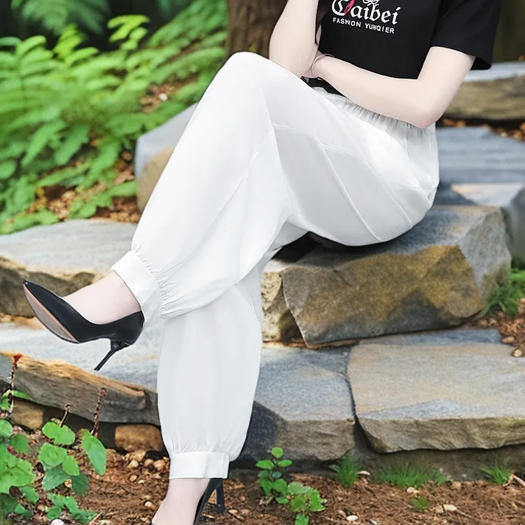 白色棉绸垂感休闲阔腿裤女春夏装2025新款慵懒风软糯宽松加长女裤