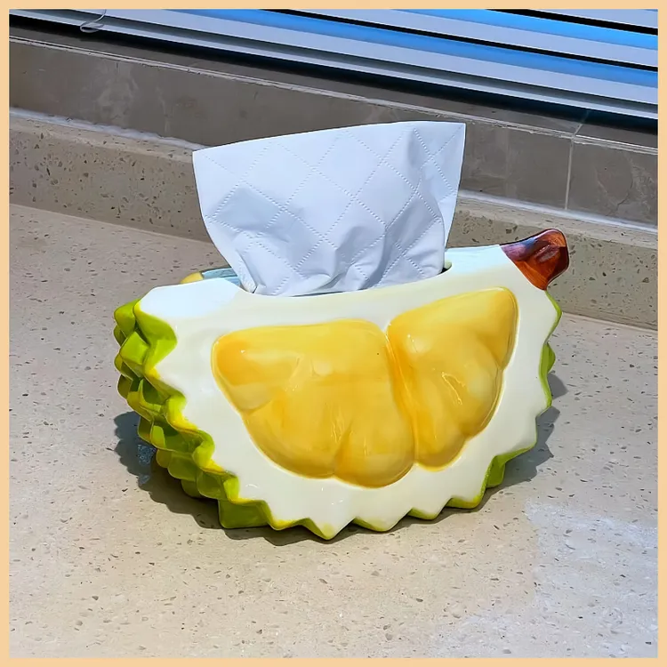 陶瓷榴莲纸巾盒客厅桌面北欧餐巾纸收纳盒创意装饰摆件ins抽纸盒