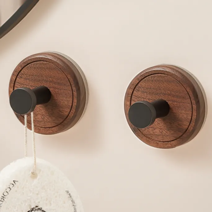【免打孔】吸盘挂钩免打孔卫生间强承重无痕浴室中古风胡桃木粘钩