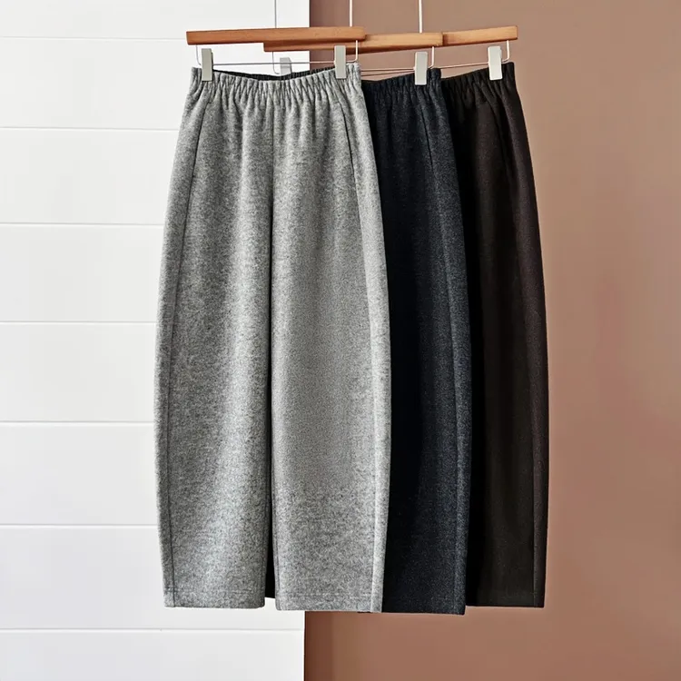 高奢时尚羊毛九分气球裤女秋冬加厚显瘦镰刀裤直筒弯刀哈伦休闲裤