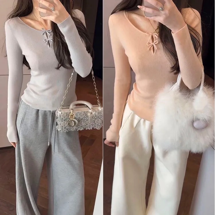 【kuma专属】 【KissKiss双倍甜意】蝴蝶结打底针织衫上衣女冬23301#