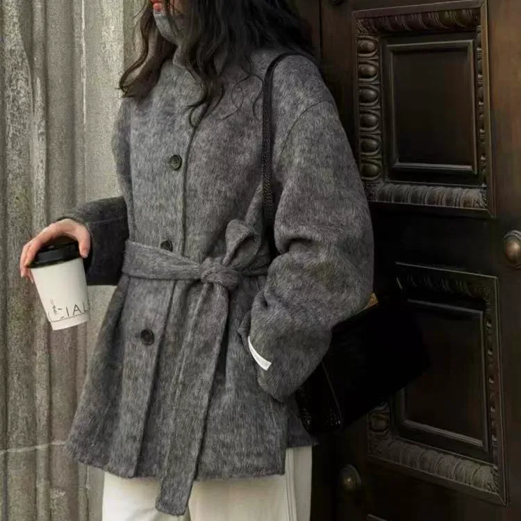 YIWEN【伦敦晨雾】立领双面手缝羊毛大衣毛呢外套