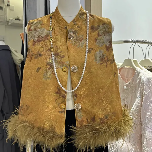 【夹棉加厚】国风夹棉立领马甲2025新中式重工复古提花加厚毛毛马夹