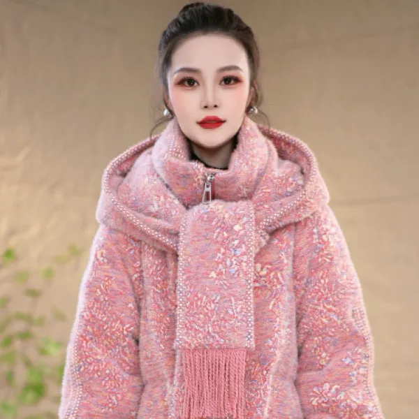 新款保暖时尚百搭显白显瘦减龄围巾领羽绒服M-2XL