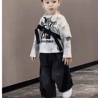 男童春季洋气套装2025男童套装春秋拉条牛仔裤超酷洋气扎染长袖潮
