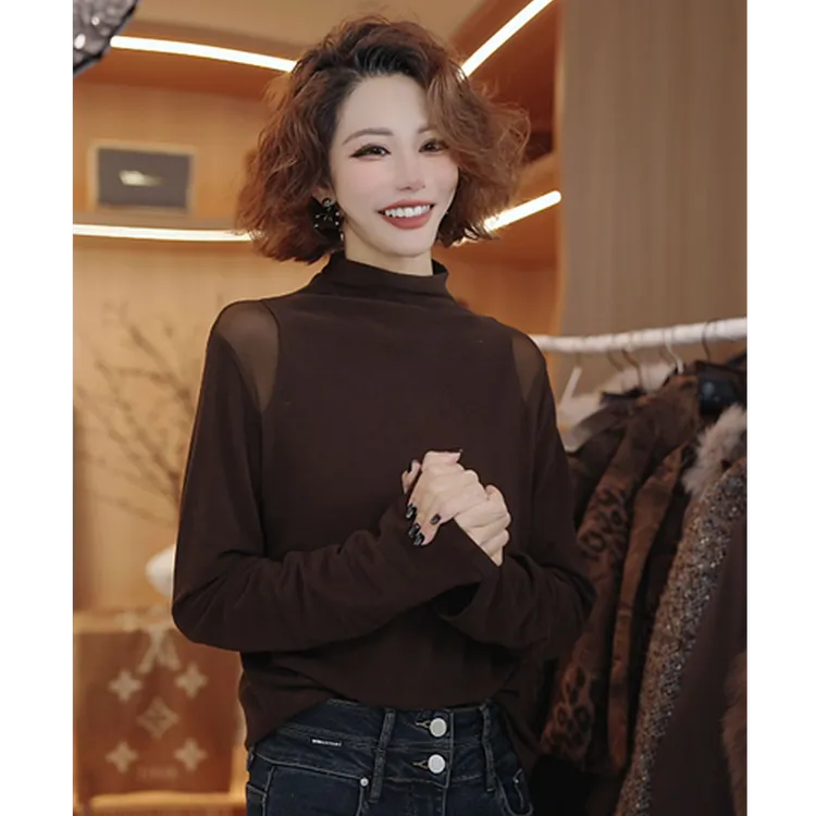 七奈「蓝日」法式立领纯色百搭打底衫QN13000