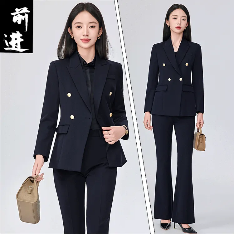 高端时尚洋气微喇裤职业西装套装女秋装修身面试正装西服工作服