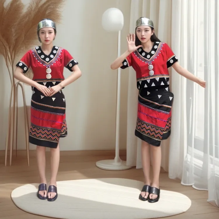 2025新款短袖佤族服饰八角梅花佤女装云南临沧佤族阿瓦人民唱新歌