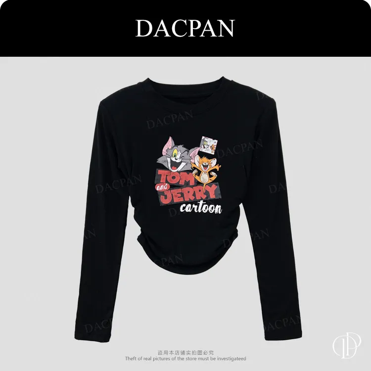DACPAN-“卡通形象”印花收腰加绒上衣 垫肩可拆2025/盼·PP 6389